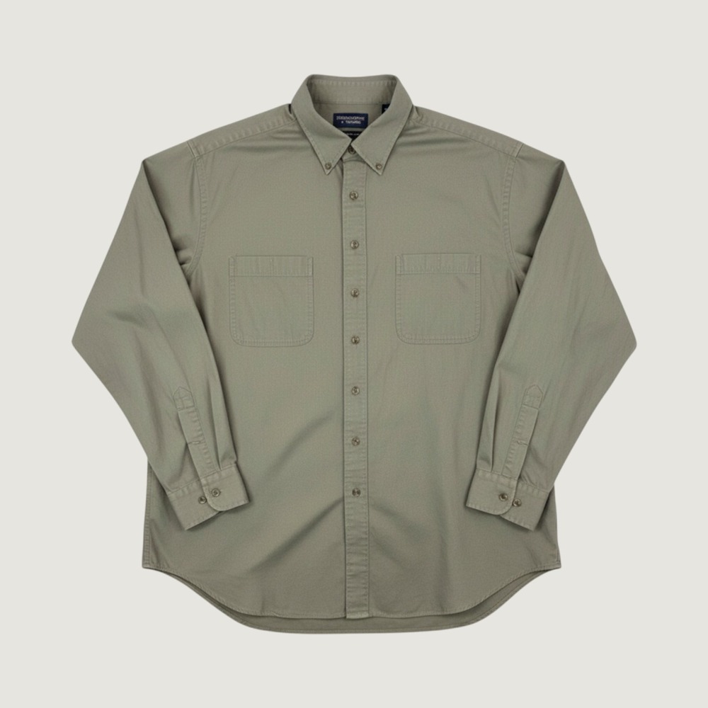 Roundtree & Yorke Peached Twill Cotton Button Down Shirt Olive Green 3XLT Tall